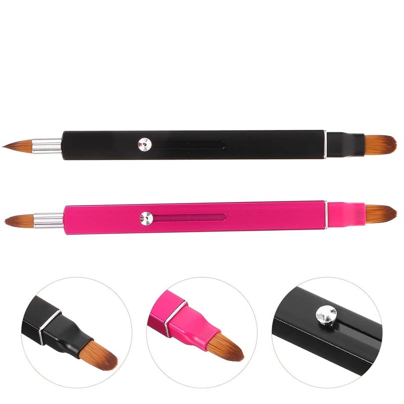 2Pcs Retractable Double Head Lip Brush with Cap Portable Lipstick Applicator Makeup Tool - Image 3